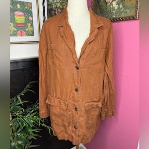 J. Jill Love Linen Overshirt in Light Brown Sz Medium